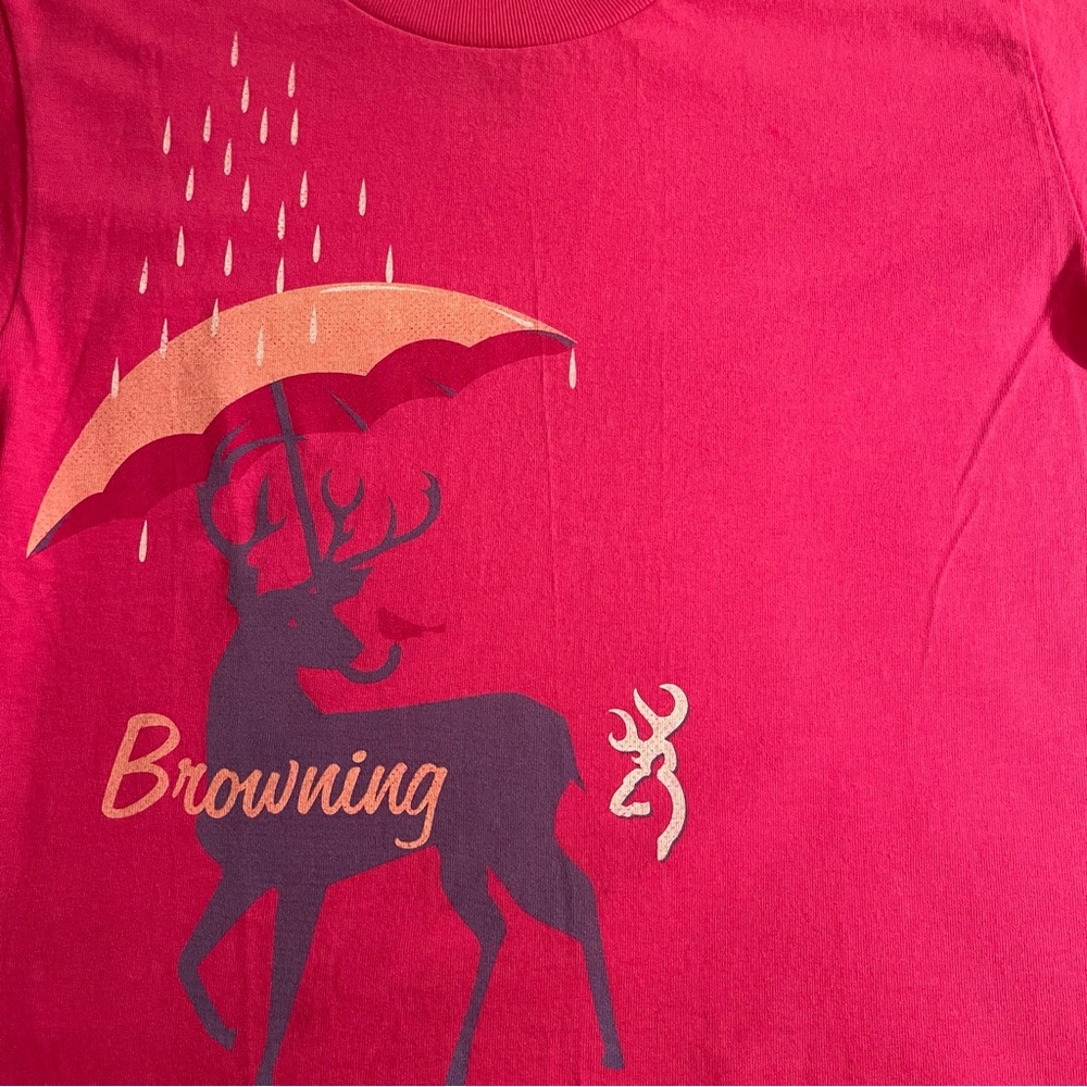 Browning Pink Short Sleeve Tee with Deer Umbrella  Cardinal Logo NWT